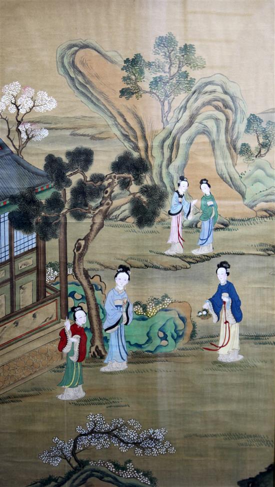 A pair of Chinese paintings on silk, 20th century, image 98cm x 54.5cm